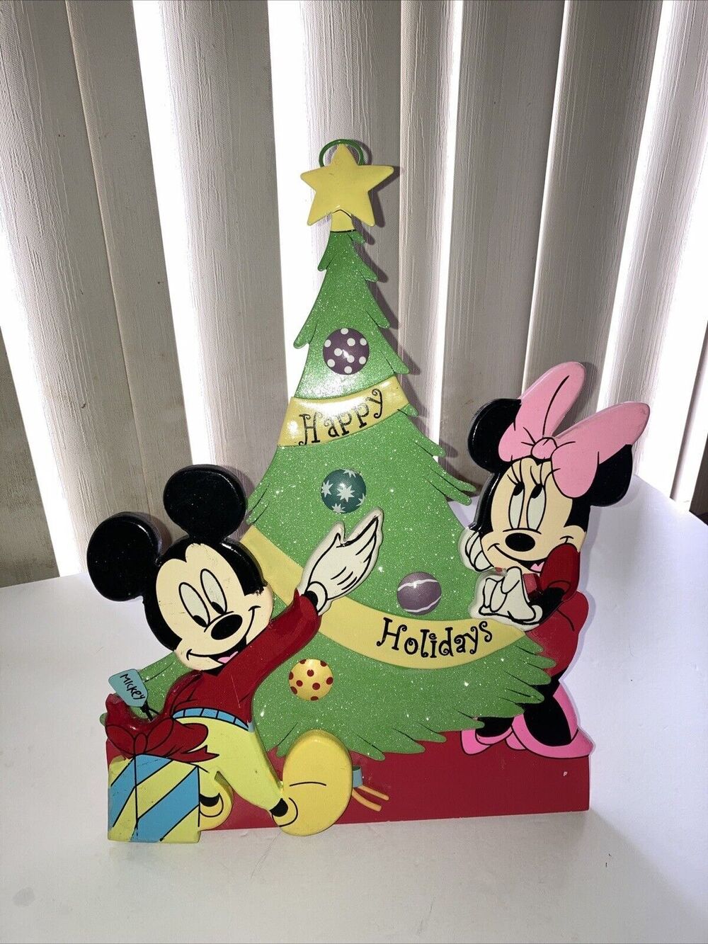 Disney Mickey Minnie Mouse Happy Holidays Christmas 3D Wood Metal Wall Or Table